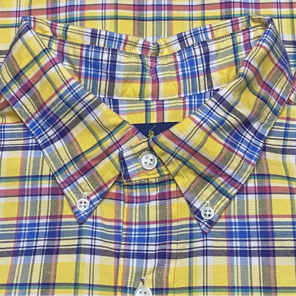Ralph Lauren Plaid Button Down Shirt Men XL Yellow Preppy Flesh Pony Long Sleeve